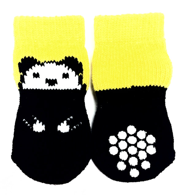 Black and White Bear with Yellow Sock
